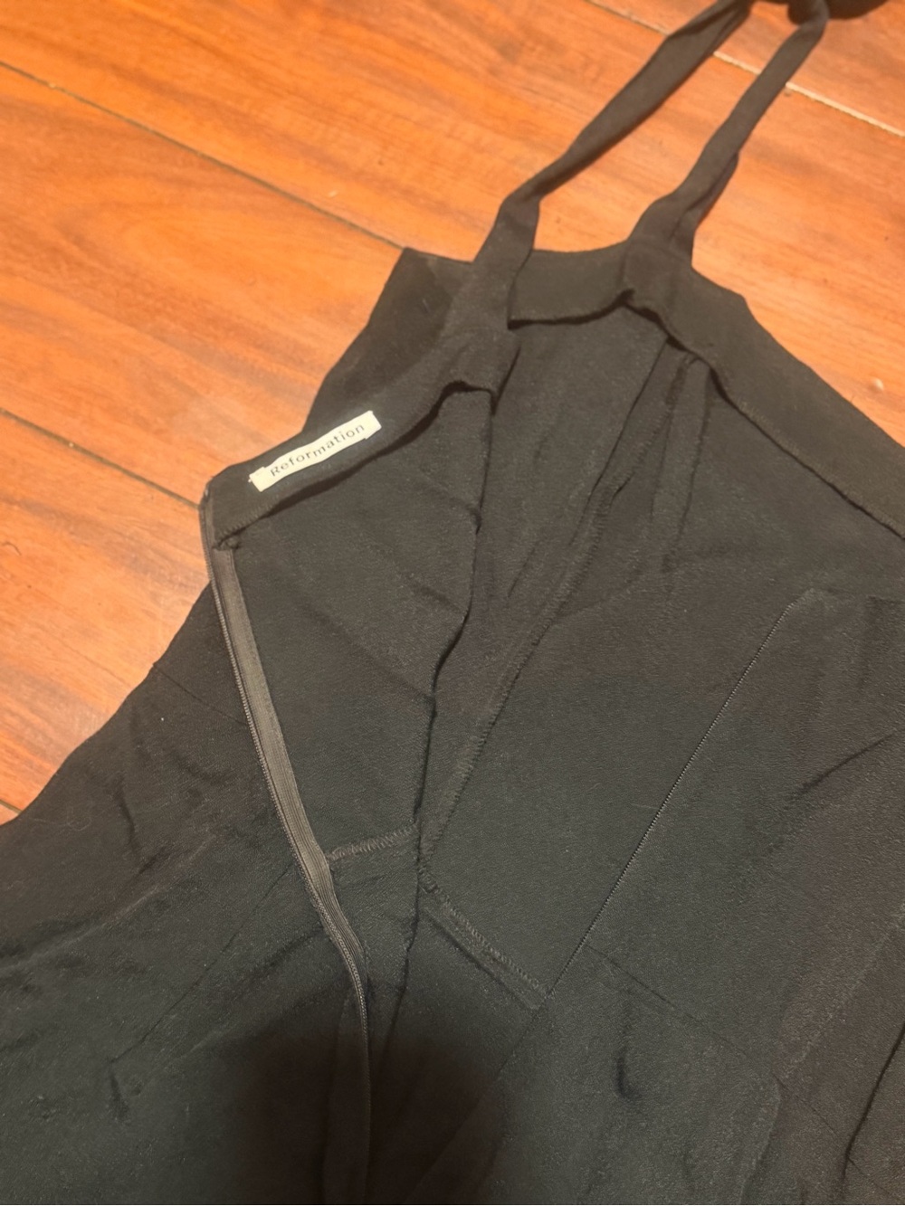 Reformation Black Tie-Shoulder Square-Neck Jumpsuit, Cropped Flare - Picture 13 of 13